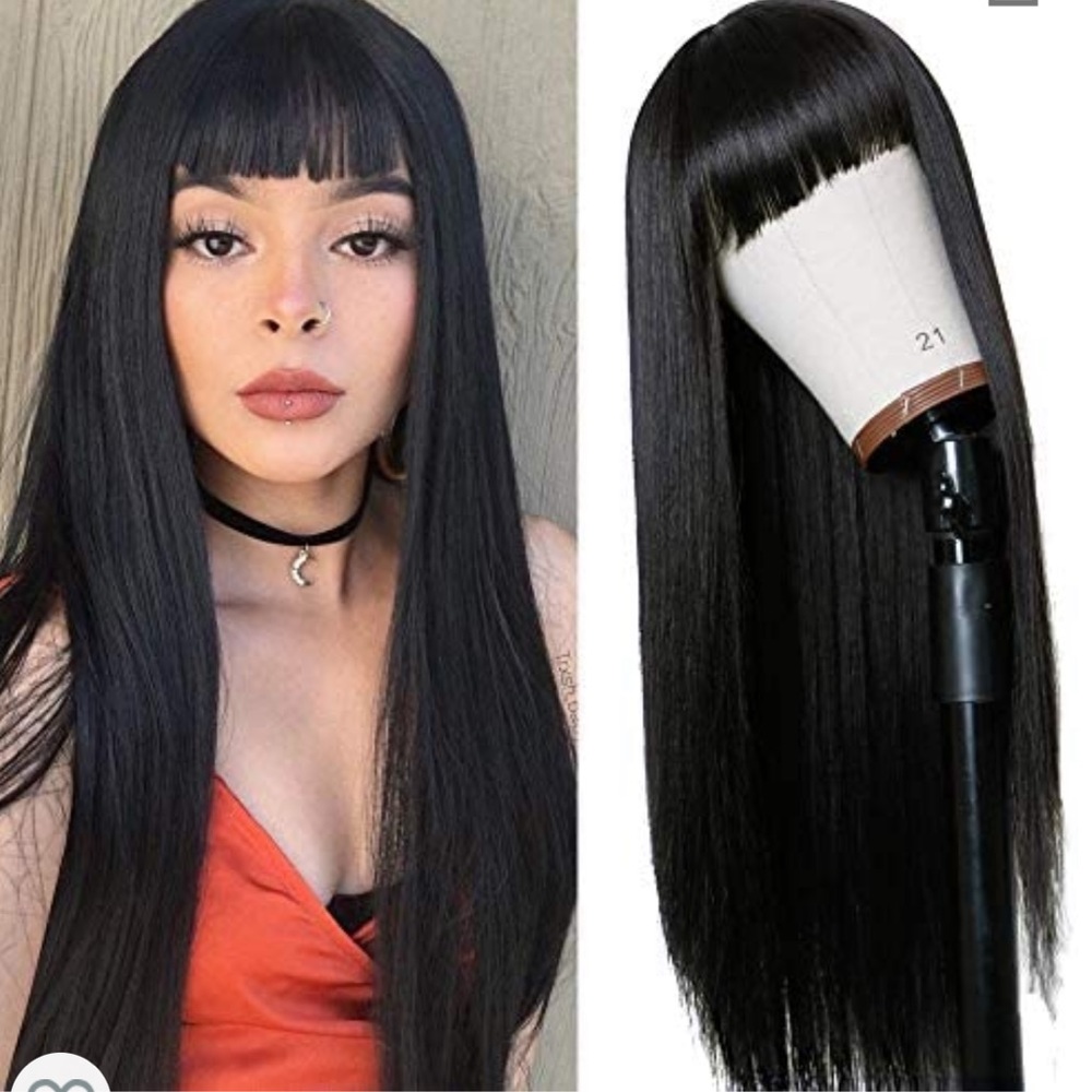 WIG. Long straight hair with bangs.